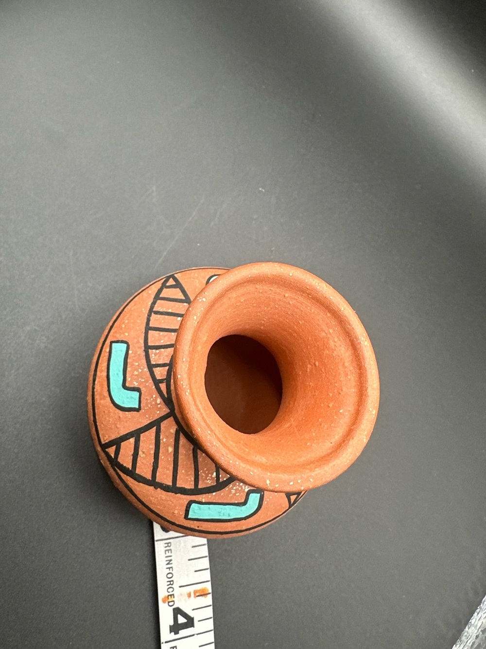 Southwest Native Terracotta Vase with Pink and Turquoise Geometric Accents 80s - Picture 5 of 5